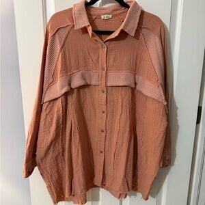 POL Pink Oversized Button Down Shirt with Notched Collar